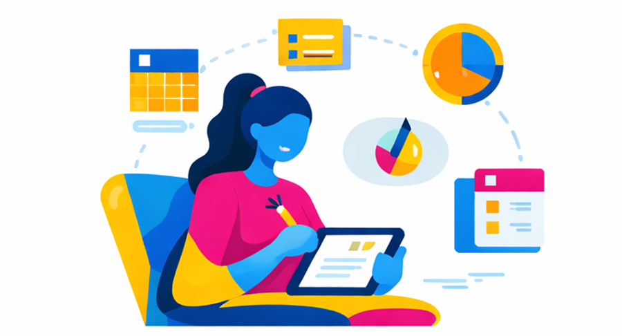 ilustración estudiante con herramientas digitales