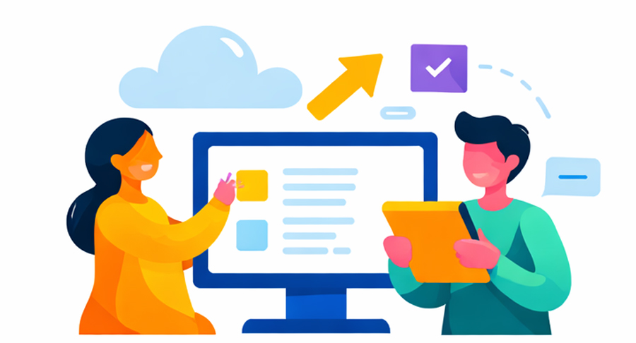 ilustración de estudiantes frente a computadora