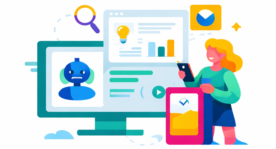 ilustracion estudiantes con inteligencia artificial